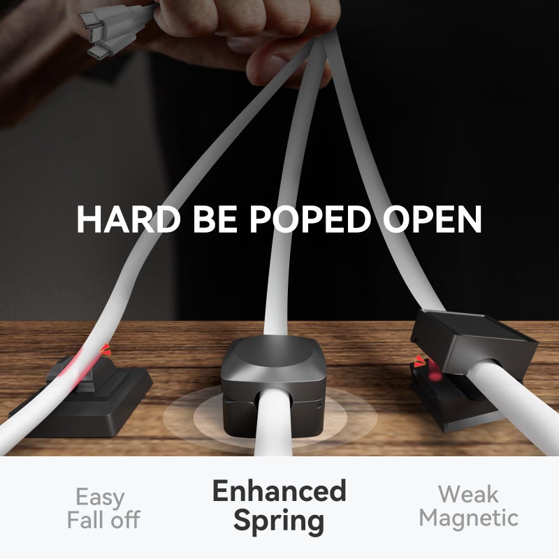 Daisyhome Rotatable Cord Organizer, Enhanced Spring Cable Clips, Strong Adhesive Cable Management, Desk Cord Holder for Nightstand, Office Accessories and Car (8*Black) - Image 5