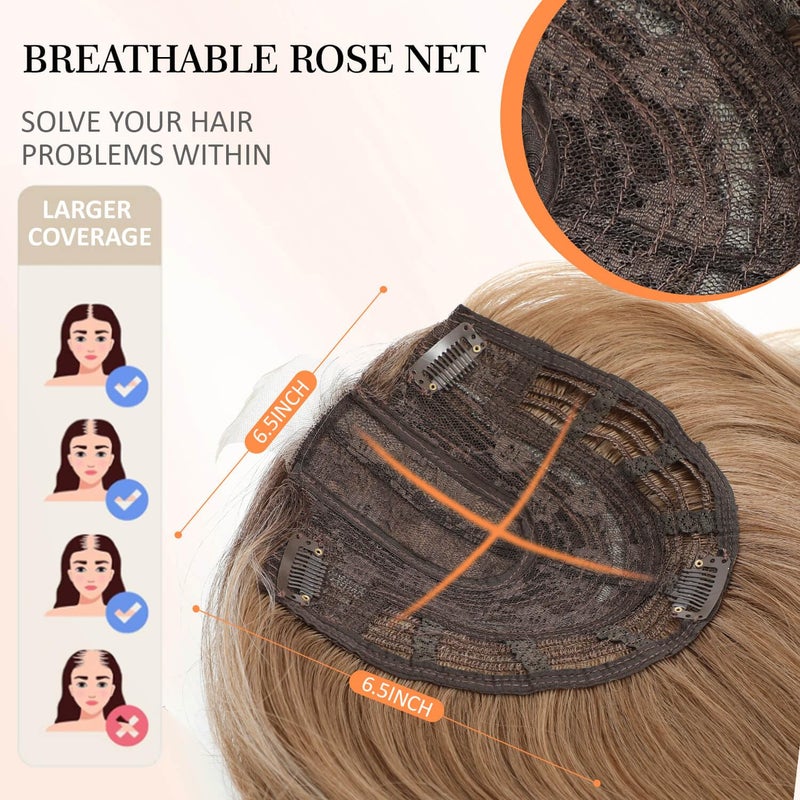 Ms Taj Hair Topper 18 Inch for Women with Thinning Hair Long Layered 6.5"X6.5" Synthetic Toppers Hair Pieces for Women Fiber Wiglets Ladies(Light Brown with Blonde Highlights) - Image 5