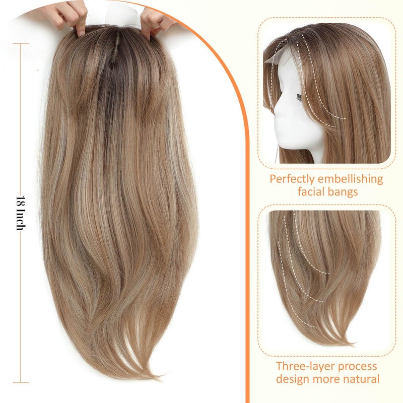 Ms Taj Hair Topper 18 Inch for Women with Thinning Hair Long Layered 6.5"X6.5" Synthetic Toppers Hair Pieces for Women Fiber Wiglets Ladies(Light Brown with Blonde Highlights) - Image 4