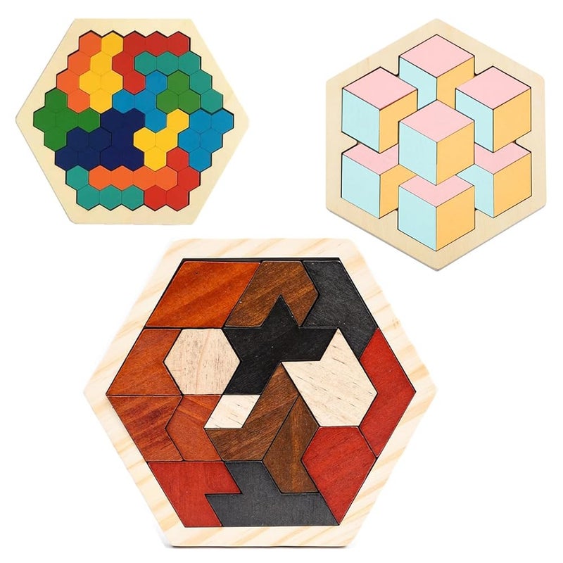 Wooden Colored Puzzle – 3 Designs, 24 Pieces Each, Educational Toy for Toddlers