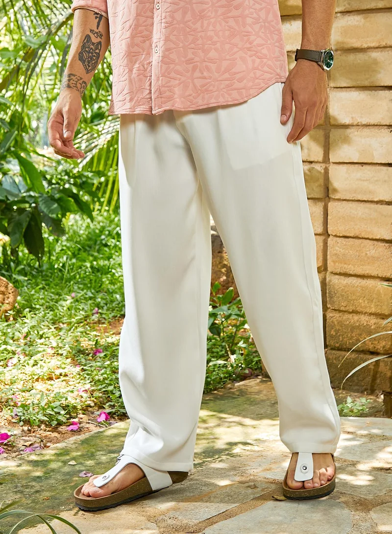 CAHOOT  Men's Chalk White Pleated Extended-Button Trousers for Men | Best Price UAE