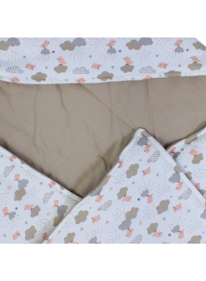 Junior Cotton Baby Blanket – Off White with Birds & Clouds Design - Image 3