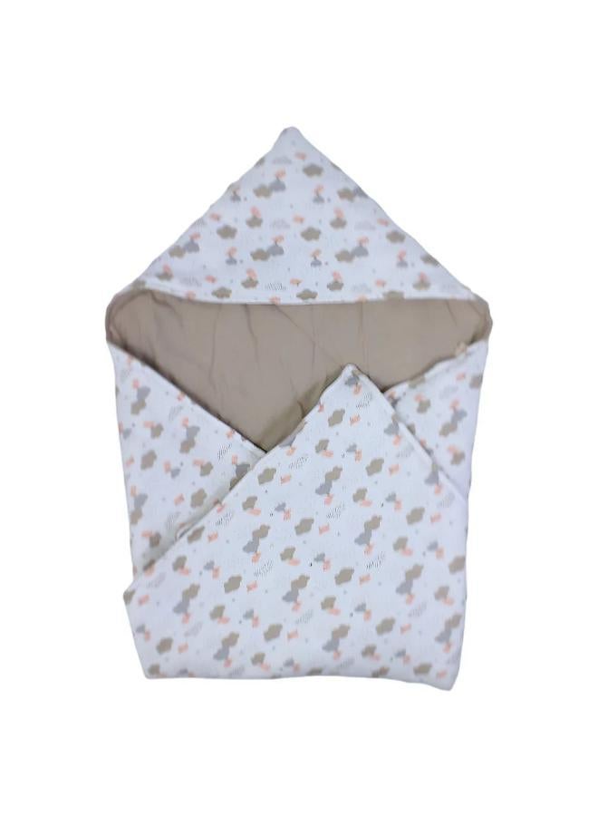 Junior Cotton Baby Blanket – Off White with Birds & Clouds Design - Image 2