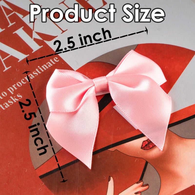 Peotclola Pink Satin Ribbon Bows 2.5" Self-Adhesive Gift Wrap Bows with Double-Sided Tape for Gift Wrapping, Wedding Decor, Birthday Presents, Party Decor, DIY Crafts, Baby Shower, Anniversary,50 PCs - Image 3
