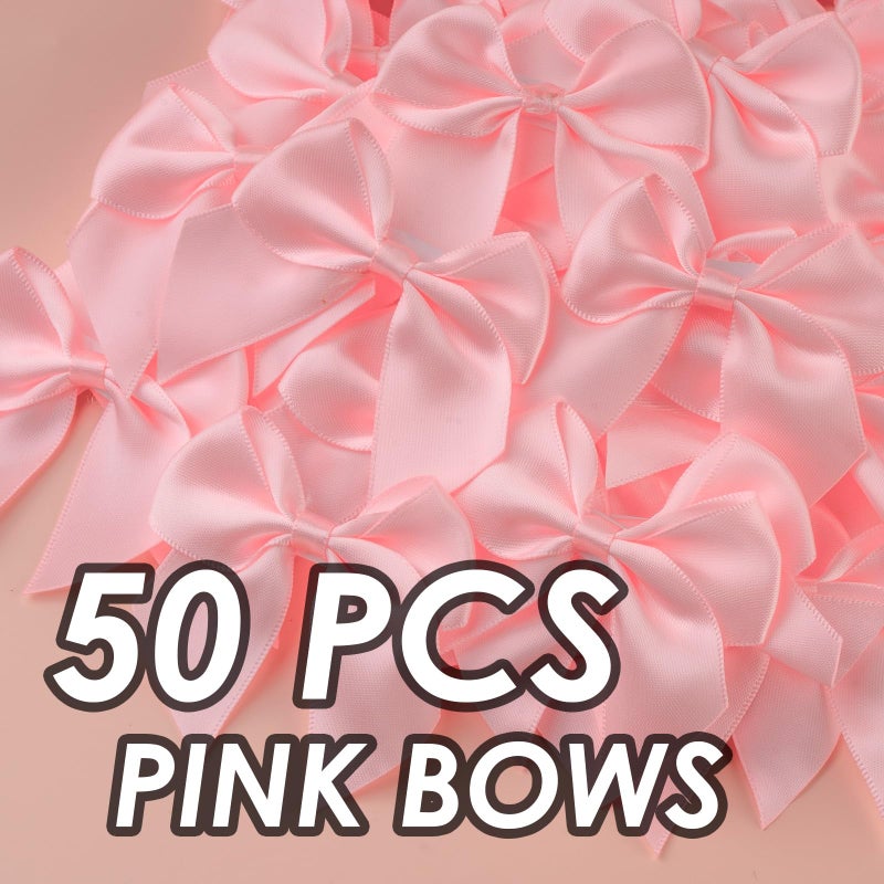 Peotclola Pink Satin Ribbon Bows 2.5" Self-Adhesive Gift Wrap Bows with Double-Sided Tape for Gift Wrapping, Wedding Decor, Birthday Presents, Party Decor, DIY Crafts, Baby Shower, Anniversary,50 PCs - Image 2