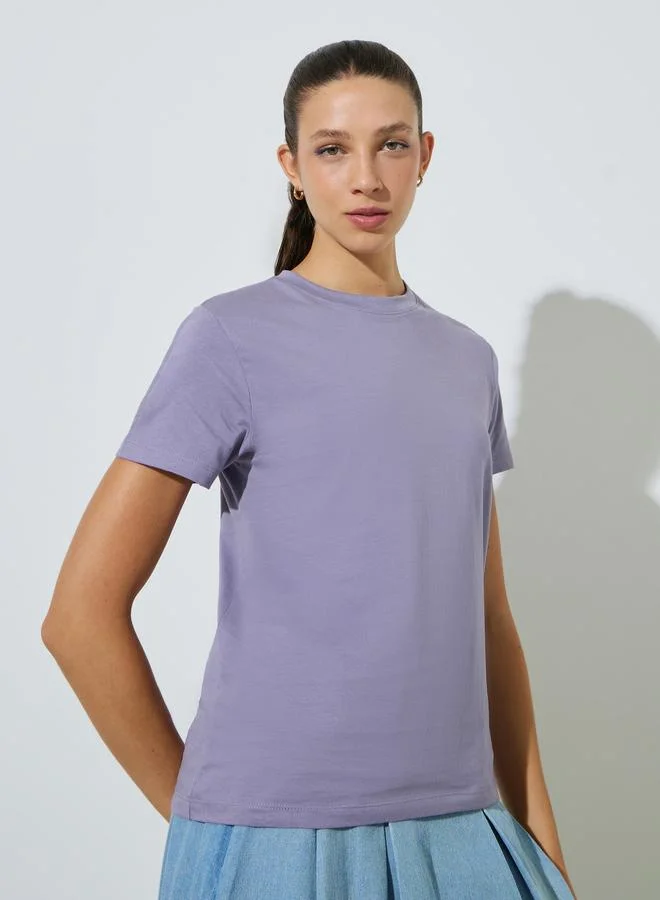 ستايلي Lilac Plain Cotton Regular Fit T-Shirt