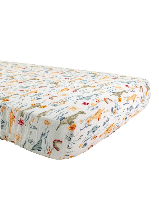Bebe au Lait Bebe au Lait Classic Muslin Crib Sheet, 100% Cotton Muslin, Fits Standard Crib Mattress - Narwhal - Image 1