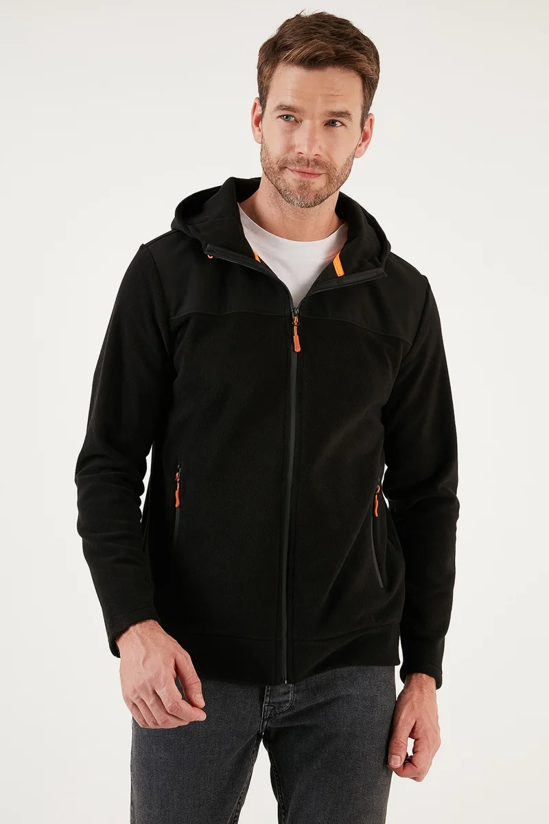 Buratti Slim Fit Zippered Hooded Shawl Soft Textured Winter Fleece Cardigan Men's Cardigan 5906044