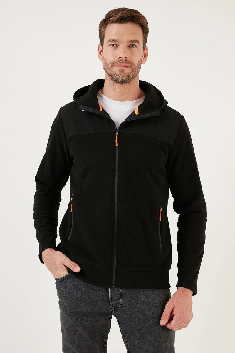 Buratti Slim Fit Zippered Hooded Shawl Soft Textured Winter Fleece Cardigan Men's Cardigan 5906044