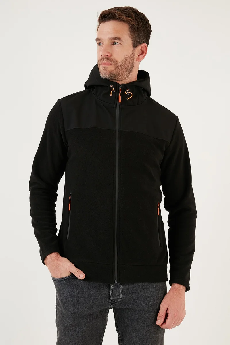 Buratti Slim Fit Zippered Hooded Shawl Soft Textured Winter Fleece Cardigan Men's Cardigan 5906044