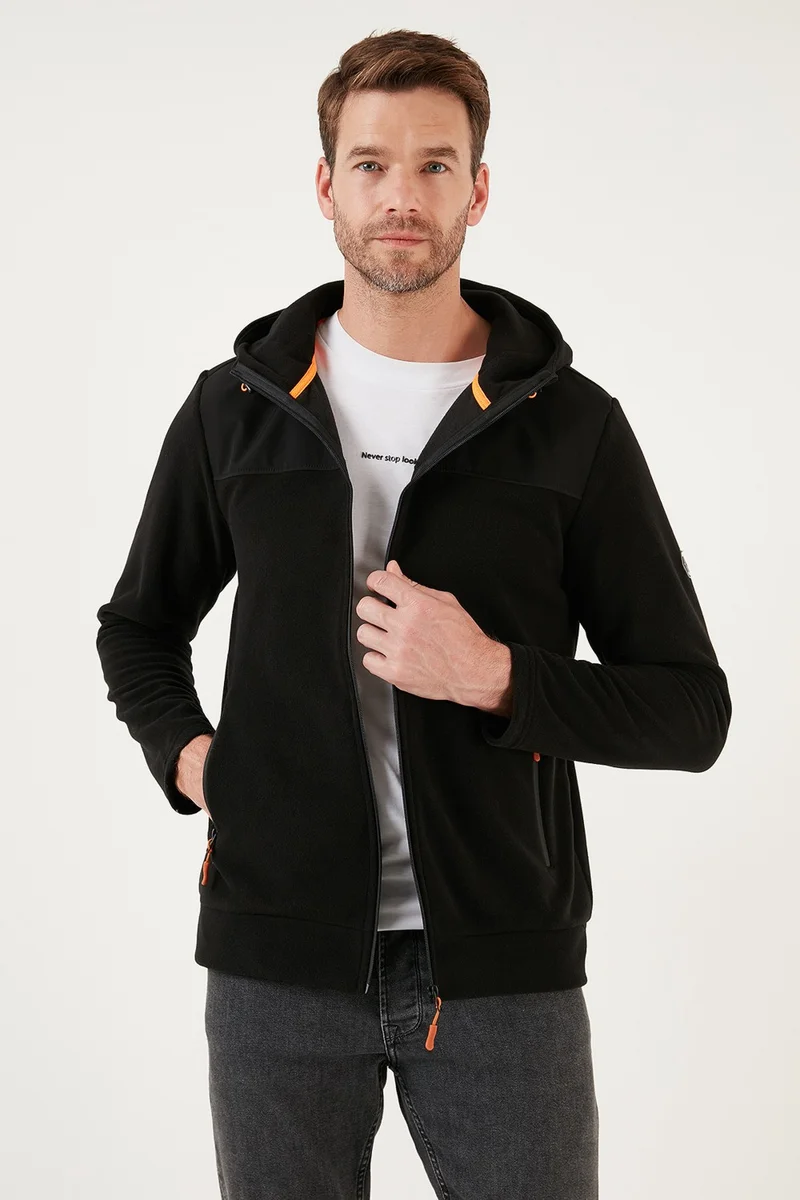 Buratti Slim Fit Zippered Hooded Shawl Soft Textured Winter Fleece Cardigan Men's Cardigan 5906044