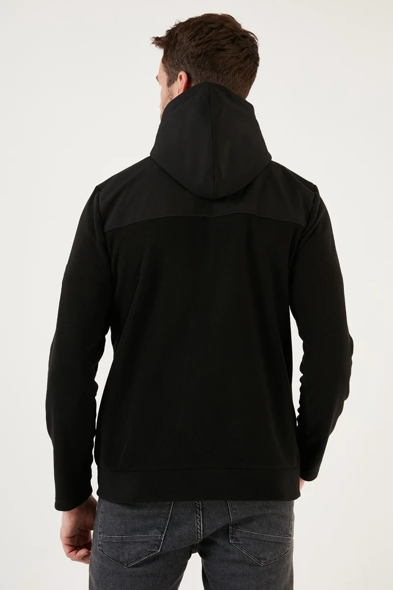 Buratti Slim Fit Zippered Hooded Shawl Soft Textured Winter Fleece Cardigan Men's Cardigan 5906044