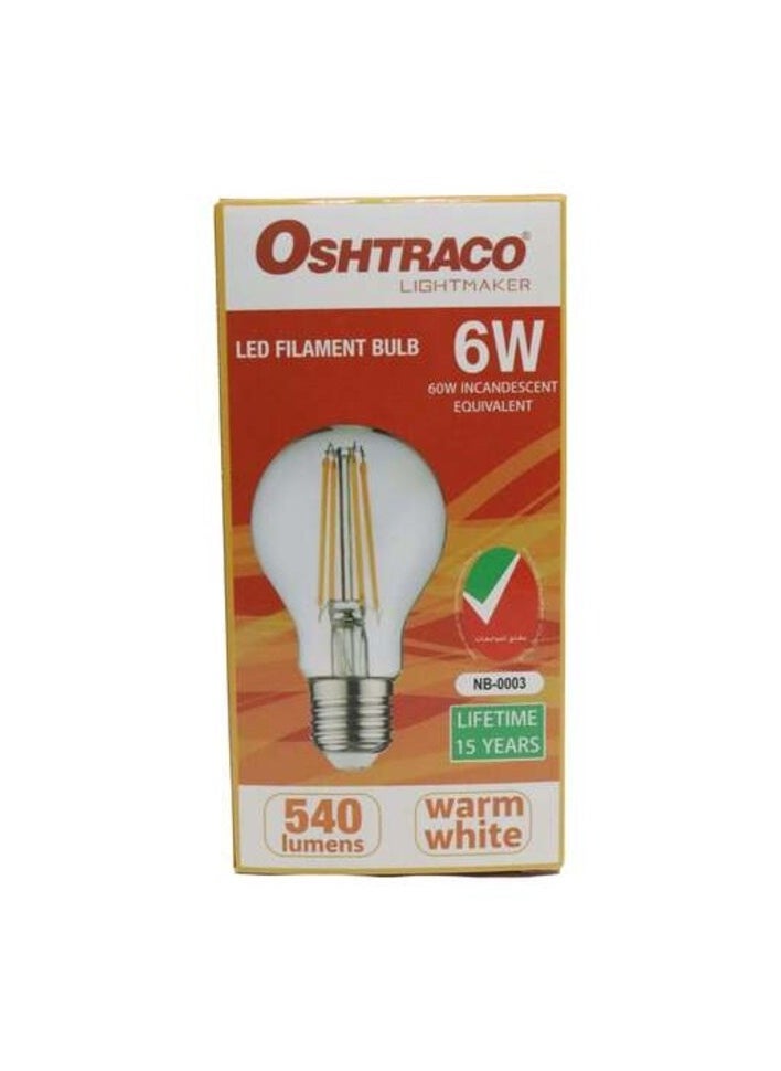 اوشتراكو لمبة LED 6W Filament 3000K من Oshtraco باللون الأبيض الدافئ - Image 1