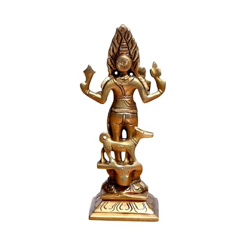 SHANTI Brass Kaal Bhairav Idol, Bhairava/Bhairo Baba with Dog, Bhairav Statue for Pooja, Home Décor, Showpiece Height:- 6.1 Inche - Image 4
