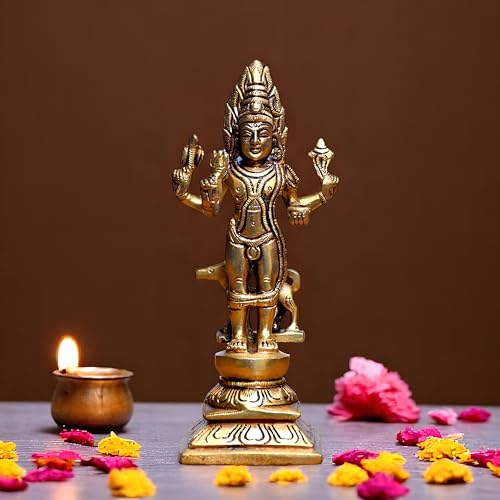 SHANTI Brass Kaal Bhairav Idol, Bhairava/Bhairo Baba with Dog, Bhairav Statue for Pooja, Home Décor, Showpiece Height:- 6.1 Inche - Image 1