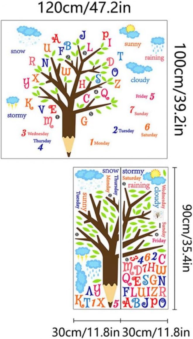 Educational Alphabet Wall Sticker Decal Set, Cartoon Letter Tree Wall Decals for ’ Bedroom and Playroom, Self-Adhesive 30x90cm 2pcs Nursery Room Decor - Image 2