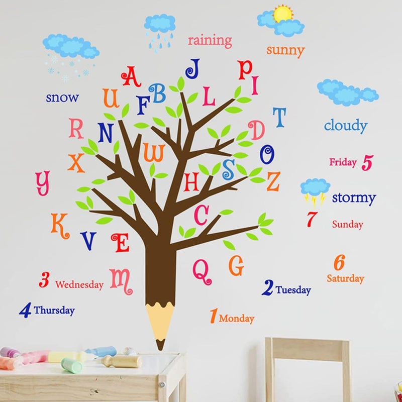 Educational Alphabet Wall Sticker Decal Set, Cartoon Letter Tree Wall Decals for ’ Bedroom and Playroom, Self-Adhesive 30x90cm 2pcs Nursery Room Decor - Image 5