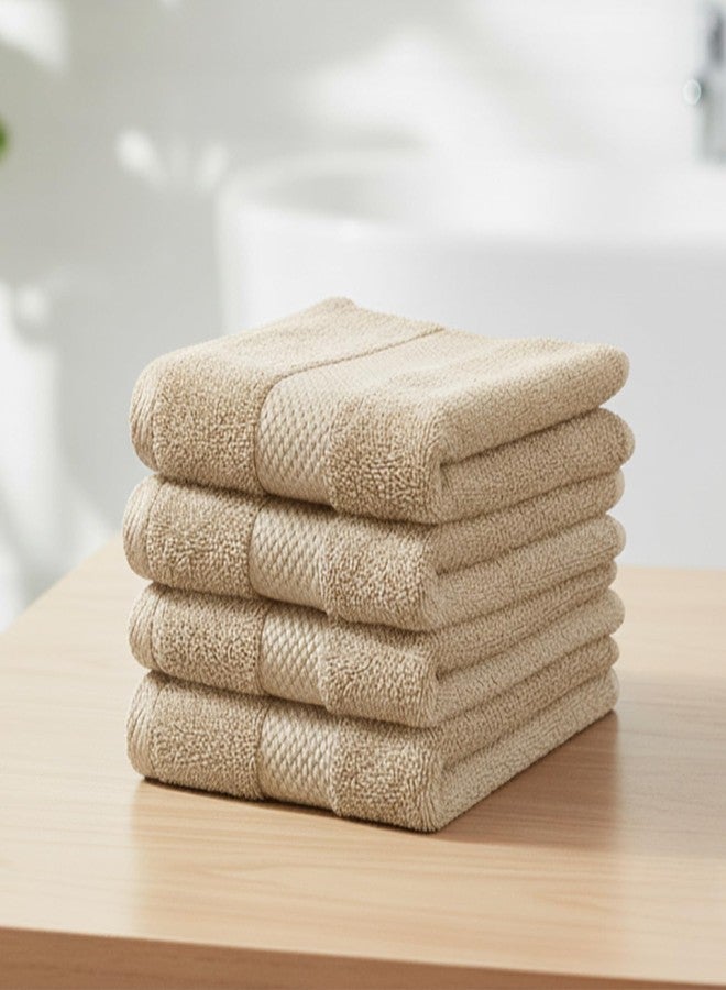 Earthy Fables Premium Face Towels - 100% Combed Cotton, 600 GSM, Ultra Soft, Quick Dry & Highly Absorbent, for Gym, Travel & Acne-Prone Skin, 30x30 cm, Set of 4 (Beige) - Image 1