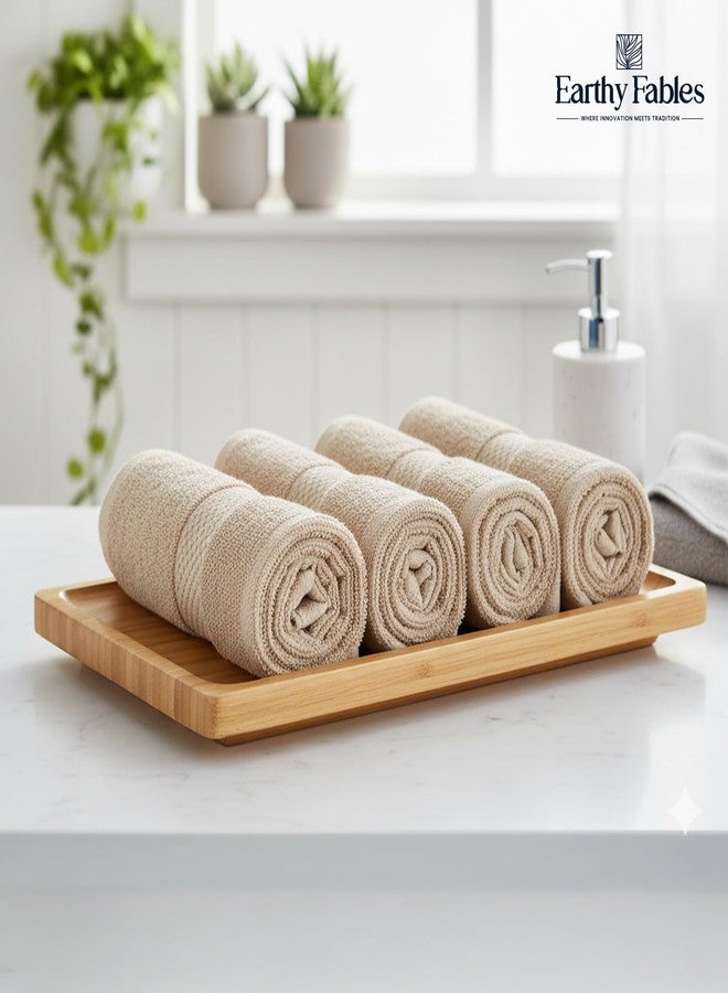 Earthy Fables Premium Face Towels - 100% Combed Cotton, 600 GSM, Ultra Soft, Quick Dry & Highly Absorbent, for Gym, Travel & Acne-Prone Skin, 30x30 cm, Set of 4 (Beige) - Image 2