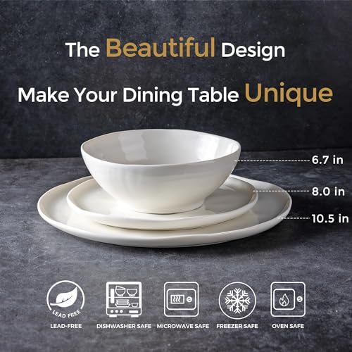 LERATIO Ceramic Dinnerware Sets for 6,Porcelain Plates and Bowls Sets with Wavy Edge, Oven &Microwave & Dishwasher Safe,Light Weight & Scratch Resistant Dishes Sets-Service for 6 (18pcs)-Peal White - Image 2