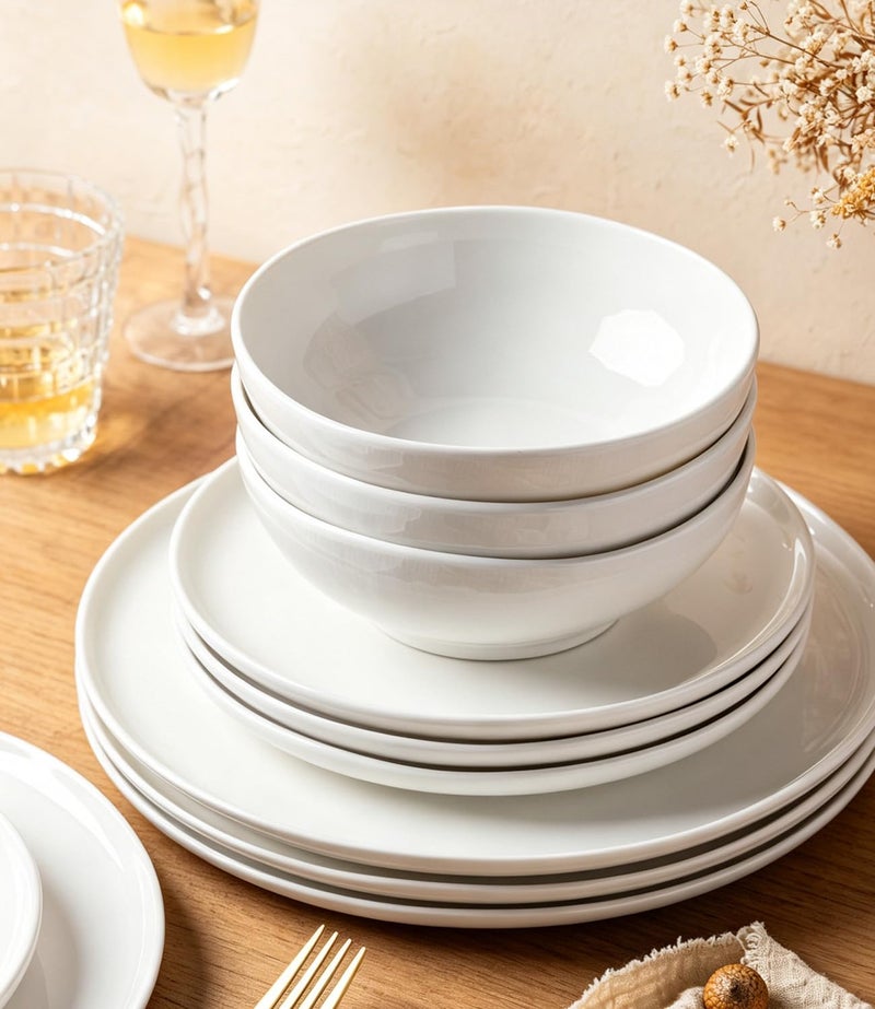 LERATIO Ceramic Dinnerware Sets for 6,Porcelain Plates and Bowls Sets with Wavy Edge, Oven &Microwave & Dishwasher Safe,Light Weight & Scratch Resistant Dishes Sets-Service for 6 (18pcs)-Peal White - Image 5