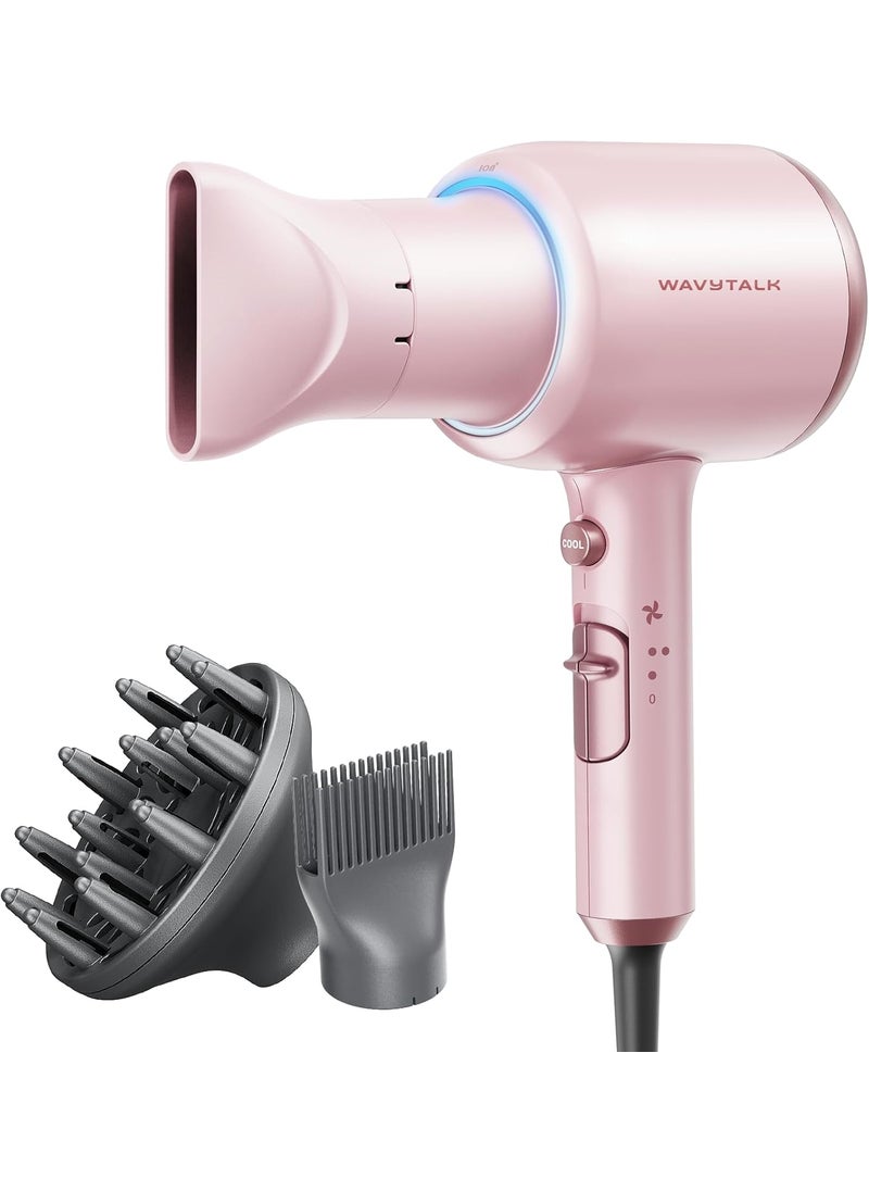 wavytalk Wavytalk Hair Dryer with Diffuser Blown Away Ionic Blow Dryer for Curly Hair with Comb 1875W Fast Drying Hair Dryer with Ceramic Technology 3 Attachments for All Hair Types Light and Quiet Pink 