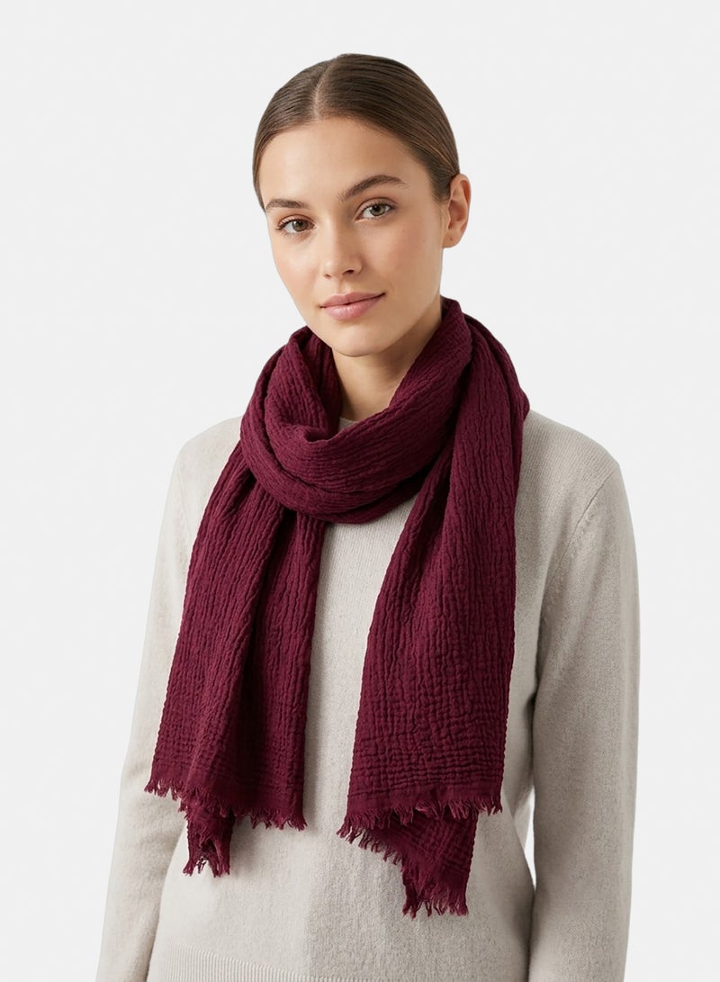 Clue Lightweight Cotton Fringed Textured Woven Scarf - Image 1