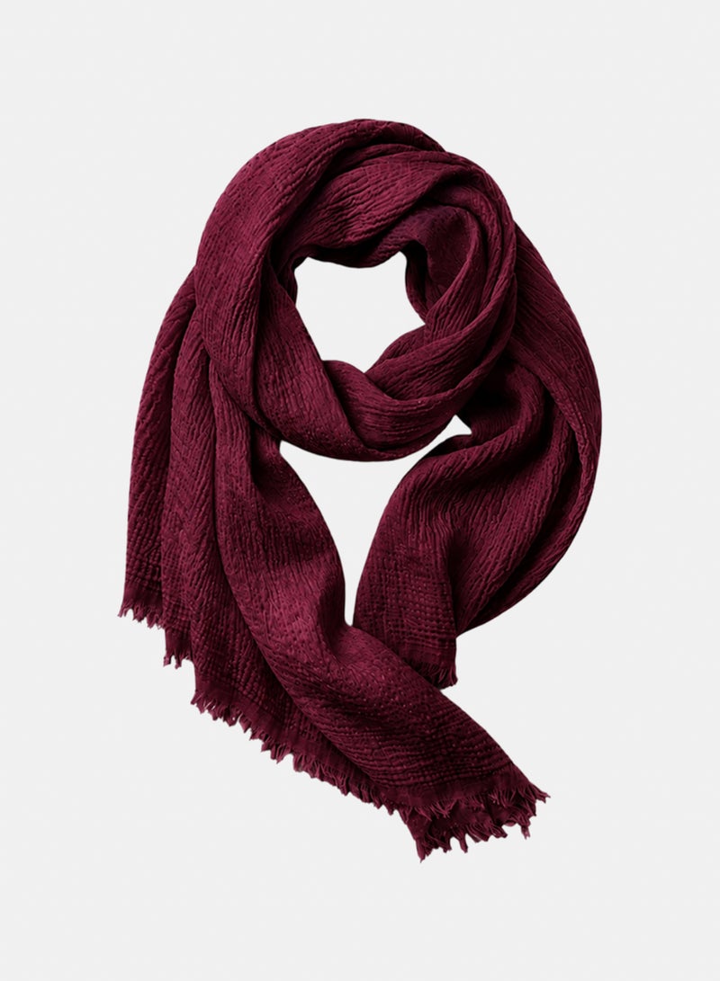Clue Lightweight Cotton Fringed Textured Woven Scarf - Image 2
