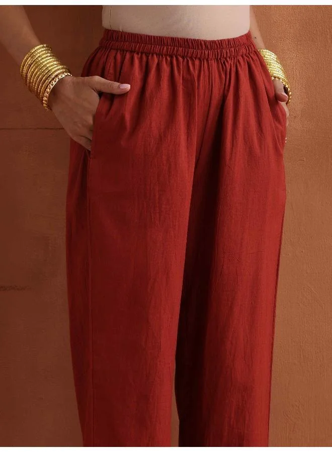 trueBrowns Rust Metallic Straight Kurta Set