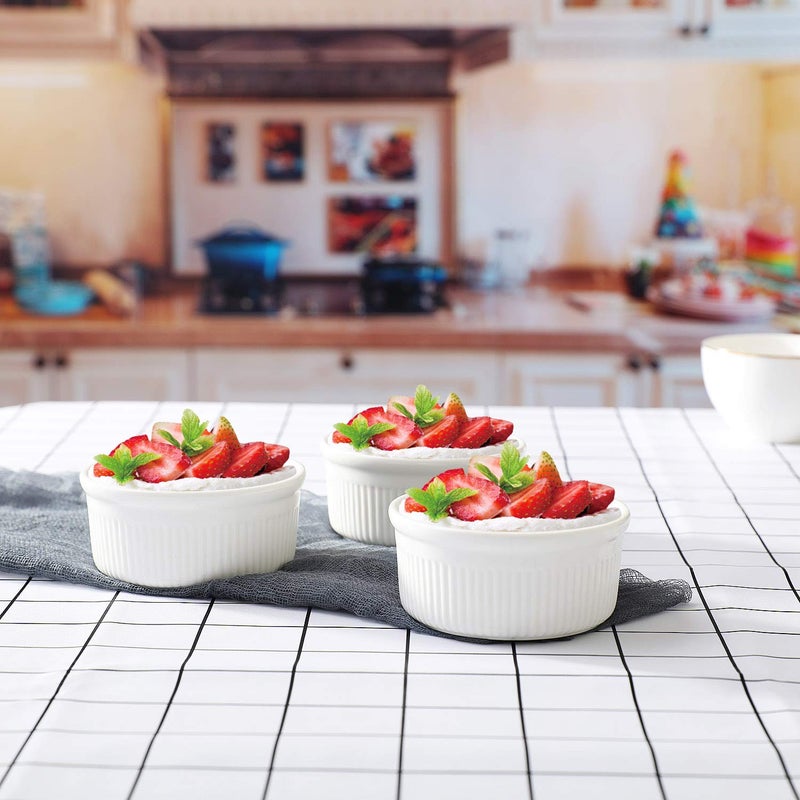 ComSaf Porcelain Ramekin Bowls for Baking(6 oz), Souffle Dish for Creme Brulee, Custards, Pudding, Dessert, Ice Cream, Dipping Sauce, Set of 6, White - Image 4