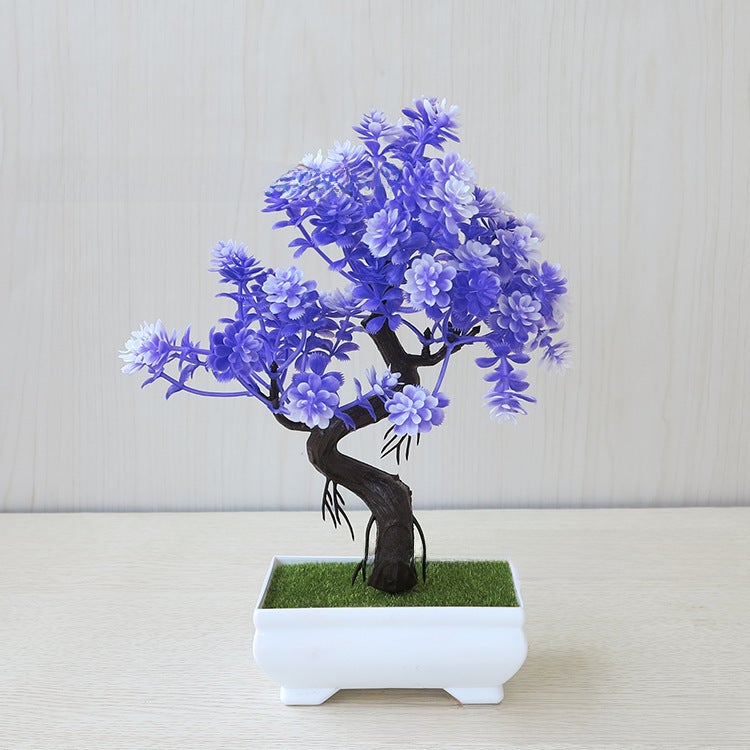 Generic Artificial Potted Plant Green Lush Decor Lucky head purple 