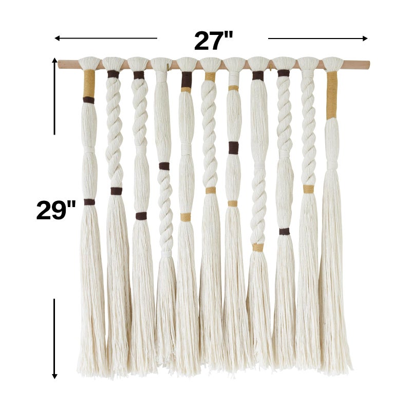 Flber Macrame Wall Hanging Woven Knot and Tassel Fringe Handmade Boho Wall Art for Bedroom, Living Room, or Entryway Decor 27" W x 29" L - Image 4