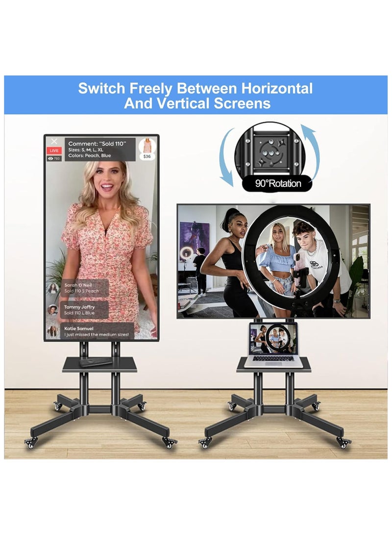 Rotating Mobile TV Cart Holds up to 110lbs,Rolling TVs Stand for 32-60 Inch, Portrait to Landscape, Heavy-Duty Floor Stand Base for Live Stream Video Conferencing Tiktok YouTube Zoom  - Image 3