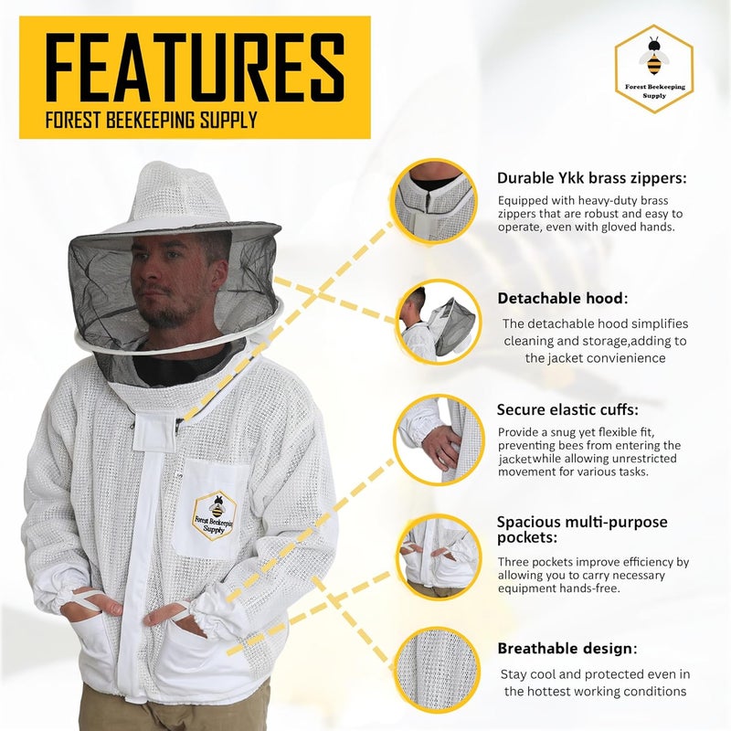 FOREST BEEKEEPING SUPPLY 3 layer Ultra Ventilated Beekeeping Jacket for men and women with Round Veil Hood, Vented Premium Beekeeper Jackets for Professional, Commercial, and Beginner Beekeepers (X-large) - Image 3