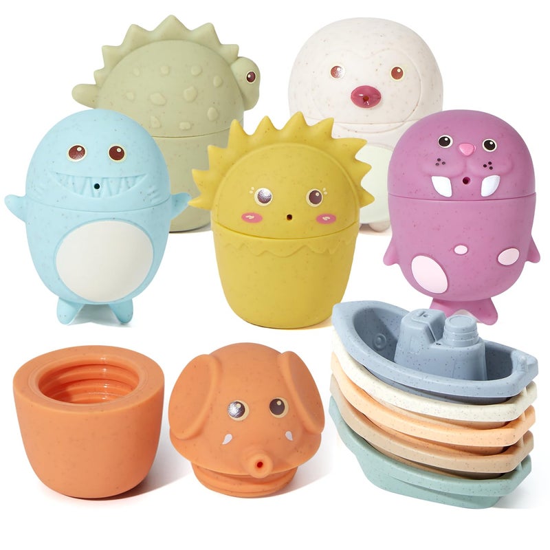 AMCHSURI Baby Bath Toys 11PCS MoldFree Stacking Boats Animal Squirters Sensory Bathtub Toys for Babies 612M Toddlers 13Y Water Table Pool Toys Educational Gift - Image 3
