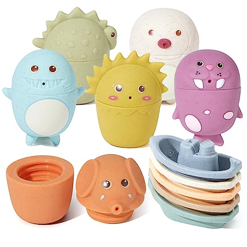 AMCHSURI Baby Bath Toys 11PCS MoldFree Stacking Boats Animal Squirters Sensory Bathtub Toys for Babies 612M Toddlers 13Y Water Table Pool Toys Educational Gift - Image 1