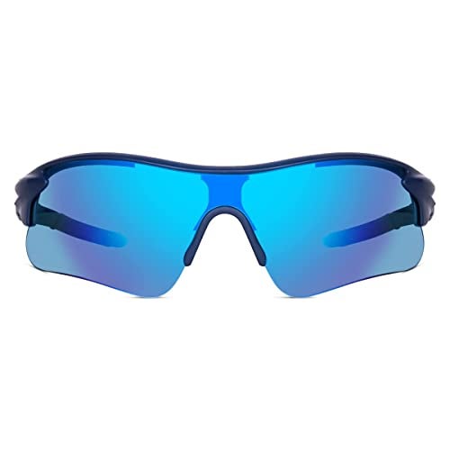 Dark Wost Sports Sunglasses for Cycling Cricket Trekking || HYDROPHOBIC || Full Coverage || UV 400 Protection || Mirrored Lens || Free Case Box || Pack Of 1 (BLUE) - Image 2