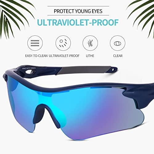 Dark Wost Sports Sunglasses for Cycling Cricket Trekking || HYDROPHOBIC || Full Coverage || UV 400 Protection || Mirrored Lens || Free Case Box || Pack Of 1 (BLUE) - Image 5
