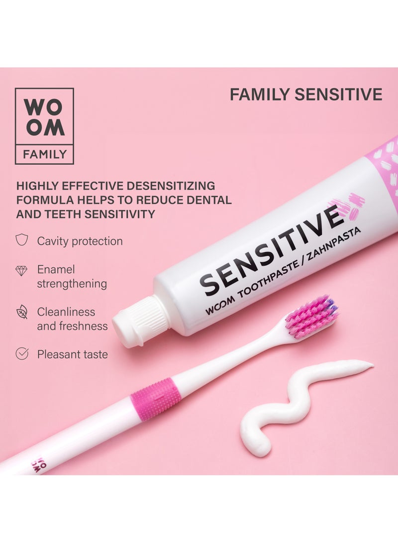 ووؤوم معجون أسنان ووم فاميلي سنسيتيف لجميع أفراد الأسرة، آمن للأطفال، 6+، جودة الاتحاد الأوروبي الممتازة، إسبانيا، 75 مل - Image 3