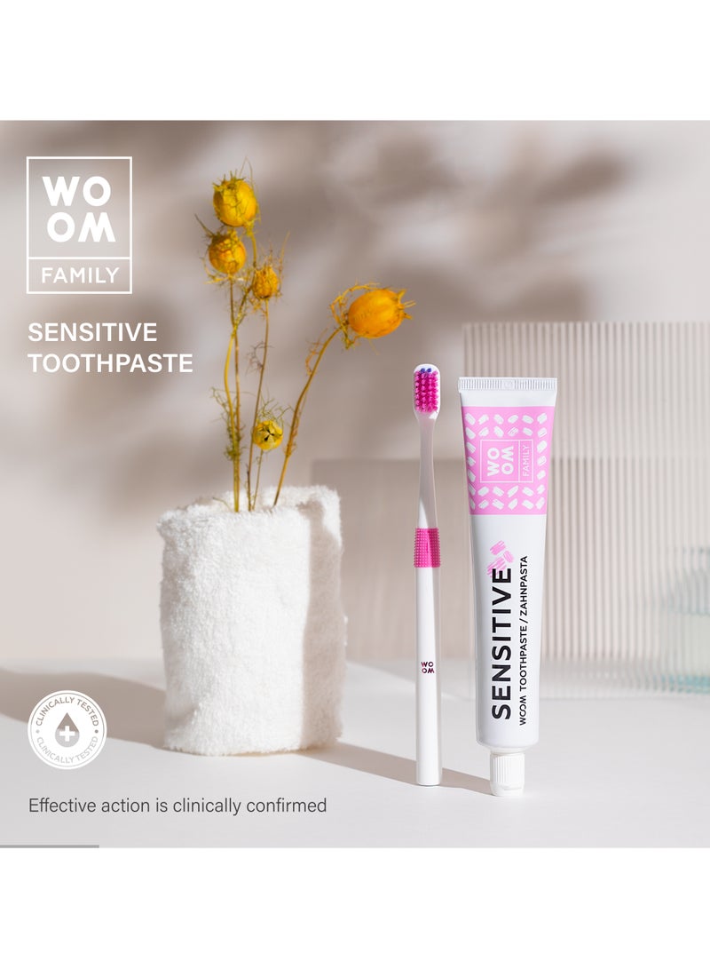 ووؤوم معجون أسنان ووم فاميلي سنسيتيف لجميع أفراد الأسرة، آمن للأطفال، 6+، جودة الاتحاد الأوروبي الممتازة، إسبانيا، 75 مل - Image 2