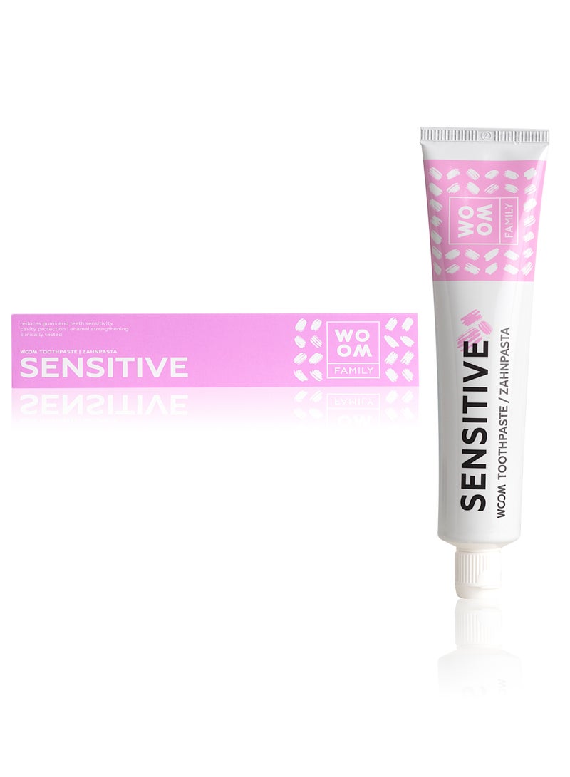 ووؤوم معجون أسنان ووم فاميلي سنسيتيف لجميع أفراد الأسرة، آمن للأطفال، 6+، جودة الاتحاد الأوروبي الممتازة، إسبانيا، 75 مل - Image 1