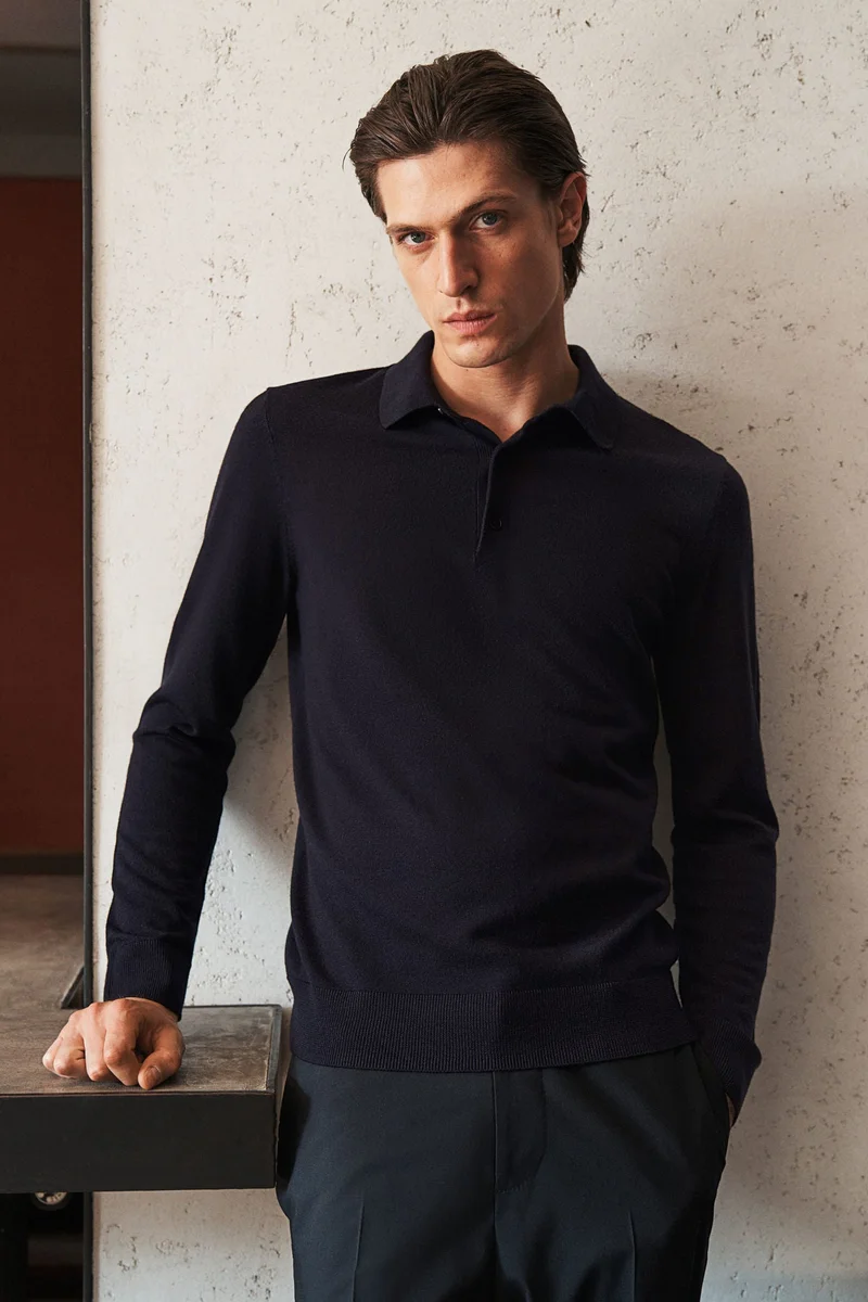 H&M Slim Fit Wool Polo Shirt