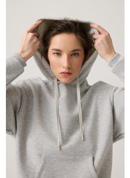 Los Ojos Gray Melange Wide Pattern Hooded Sweatshirt Hooded Sweat  - Image 4