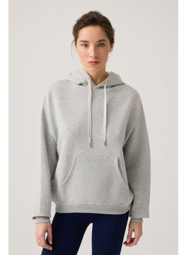 Los Ojos Gray Melange Wide Pattern Hooded Sweatshirt Hooded Sweat  - Image 3