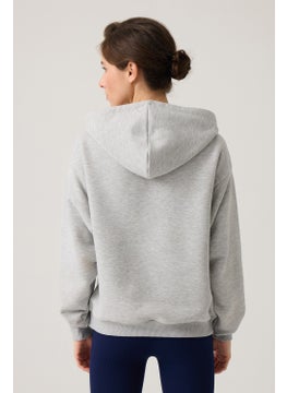Los Ojos Gray Melange Wide Pattern Hooded Sweatshirt Hooded Sweat  - Image 2