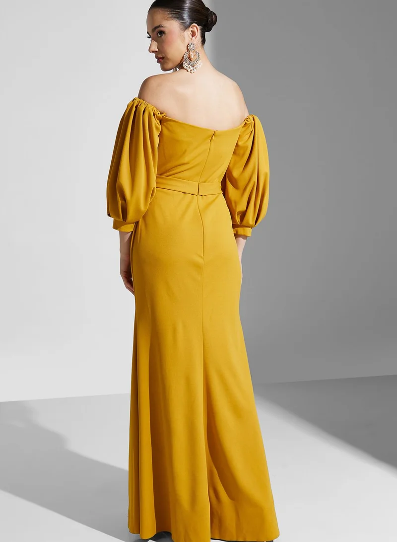 Namshi X Hadia Ghaleb Hadia Ghaleb Off Shoulder Gown With Puff Sleeves