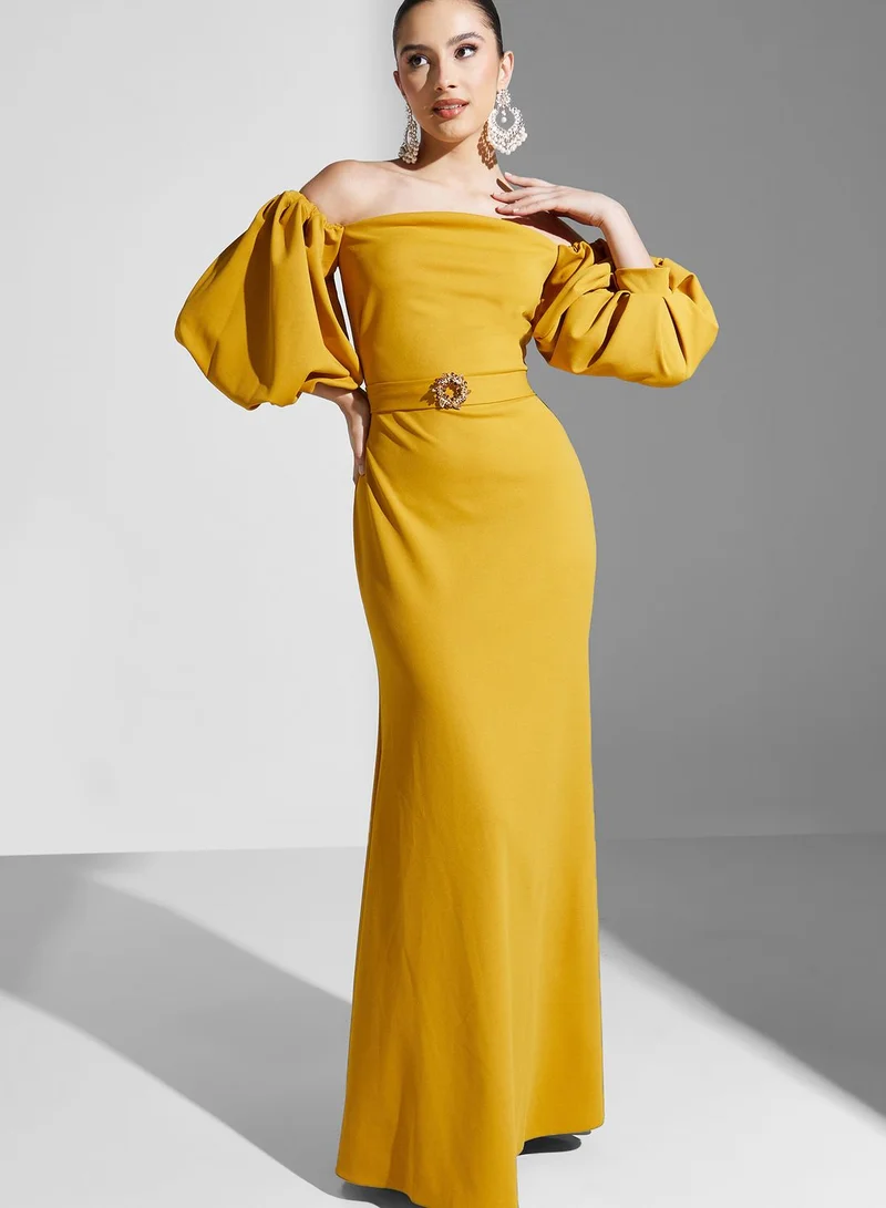 Namshi X Hadia Ghaleb Hadia Ghaleb Off Shoulder Gown With Puff Sleeves