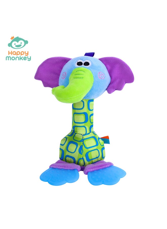 Happy Monkey Baby Handheld Cartoon Animal Rattle Teeth Gel Bite To Soothe Baby Toys Cross Border-Color:Hand-held Teetol Rattle Stick-Elephant-Specifications:16.5cm*8cm - Image 1