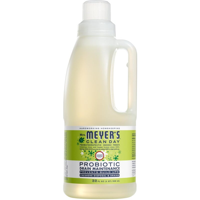 MRS. MEYER'S CLEAN DAY Probiotic Drain Maintenance Liquid, Lemon Verbena, Freshens Disposals and Drains, 32 Fl Oz - Image 1