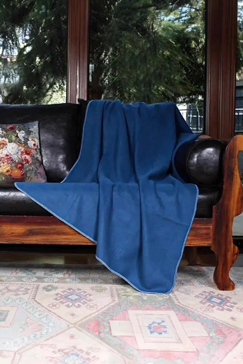 Pikas Yeşilhome Double Cotton Blanket, Double Sided Blanket Navy Blue-Blue